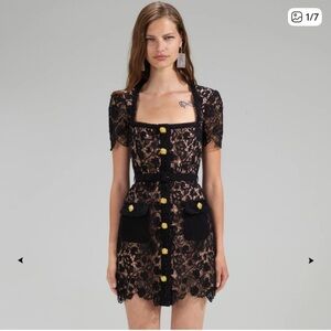 Self-Portrait Black Lace Mini Dress UK 10 US 6